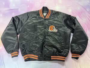 Vintage 80s Cincinnati Bengals NFL Chalk Line Satin Bomber Jacket Size Large L